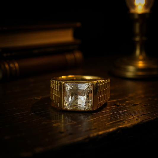 Regal Radiance: Gold Ring with Square-Cut Gemstone