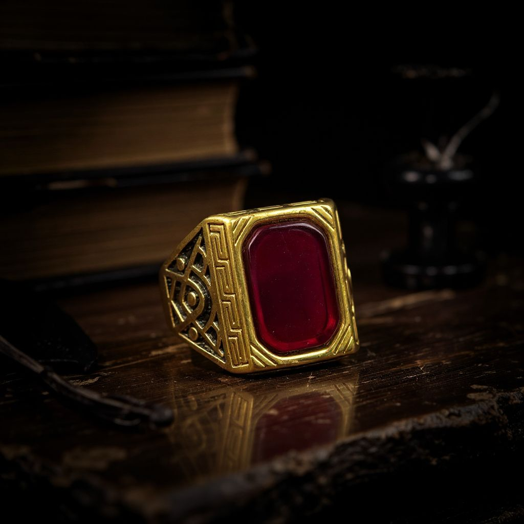 Premium Gold Ring with Red Gemstone – Elegant Men's Statement Jewelry
