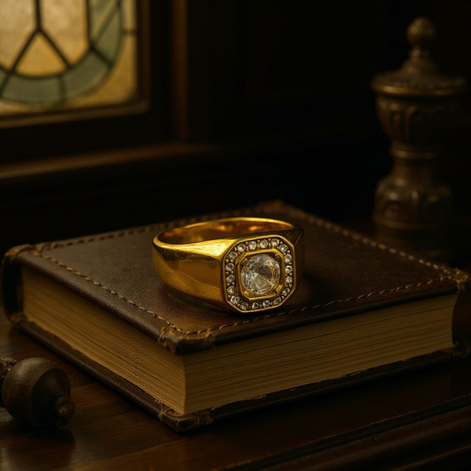 Crown Brilliance: Gold Ring with Round-Cut Stone