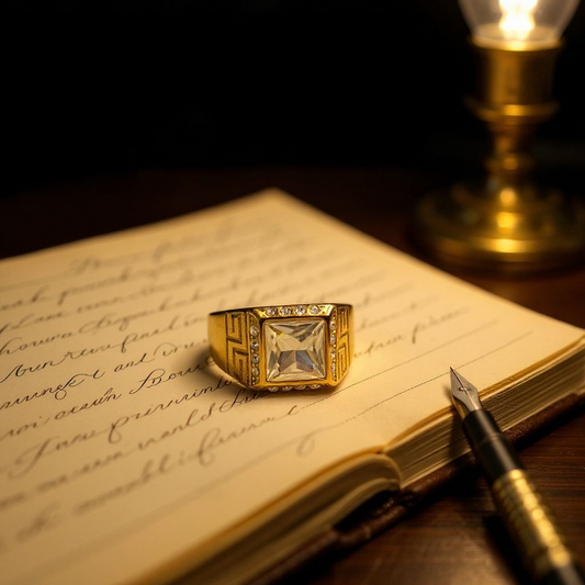 Olympian Brilliance: Gold Ring with Square-Cut Gemstone