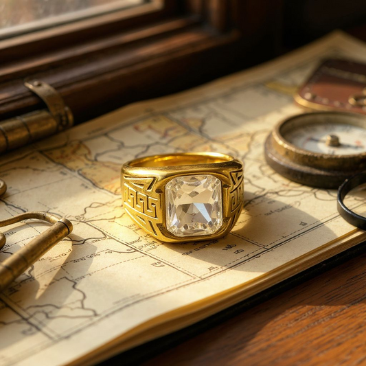 Gold-Tone Ring with Clear Crystal Stone