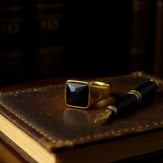 Gold-Tone Ring with Black Onyx-Style Stone