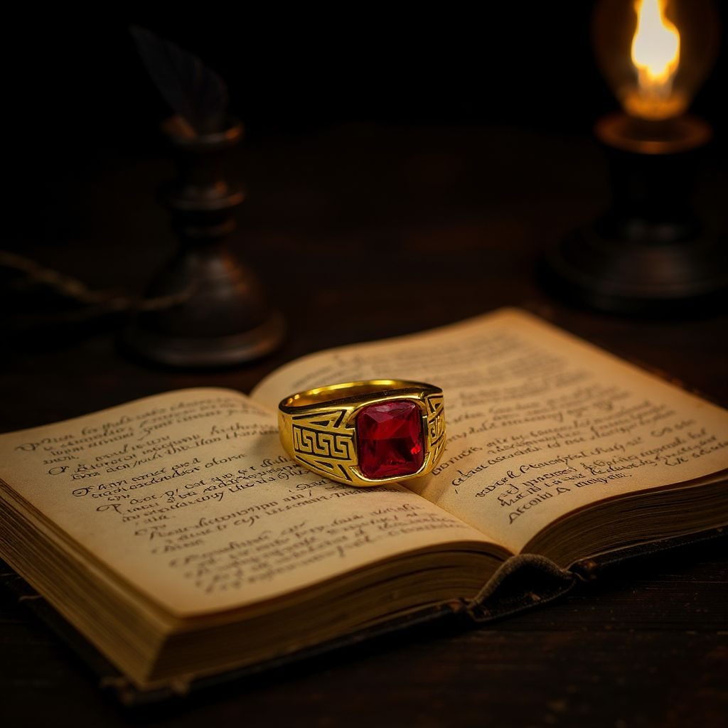 Gold-Tone Ring with Ruby Red Stone