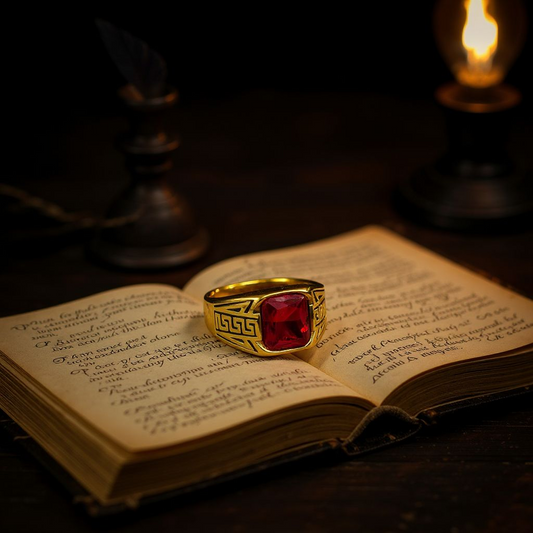 Gold-Tone Ring with Ruby Red Stone