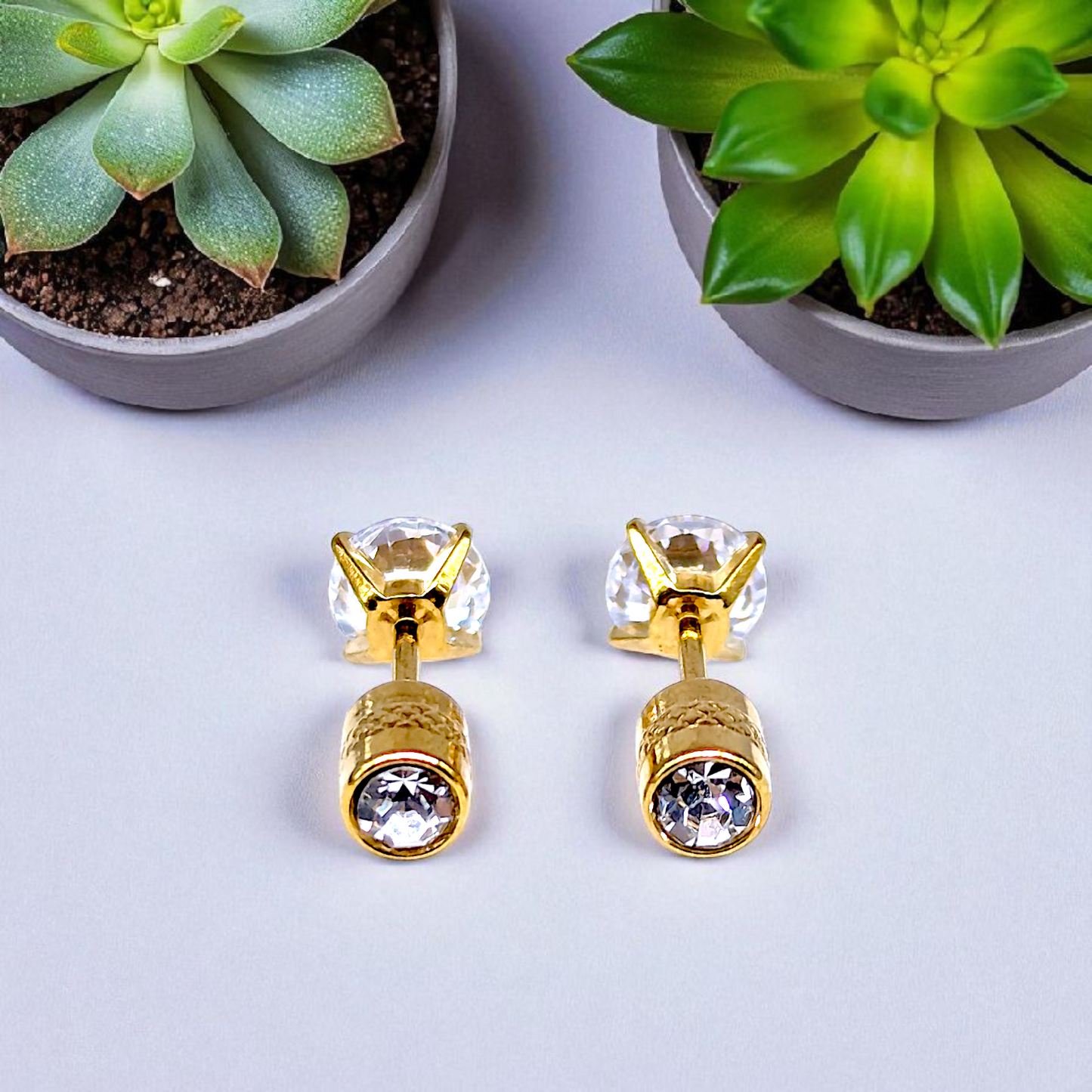 Men’s Reversible Stud Gold Earrings – 5mm Stone