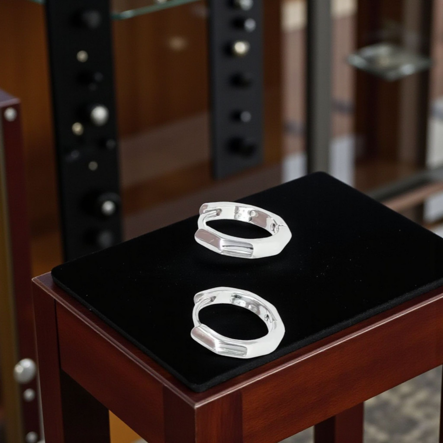 Men’s Octagon Silver Earrings