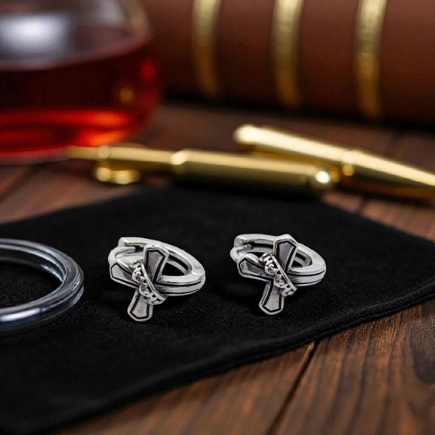 Oxidized Cross Earring for Men – Symbolic Strength with Vintage Grit