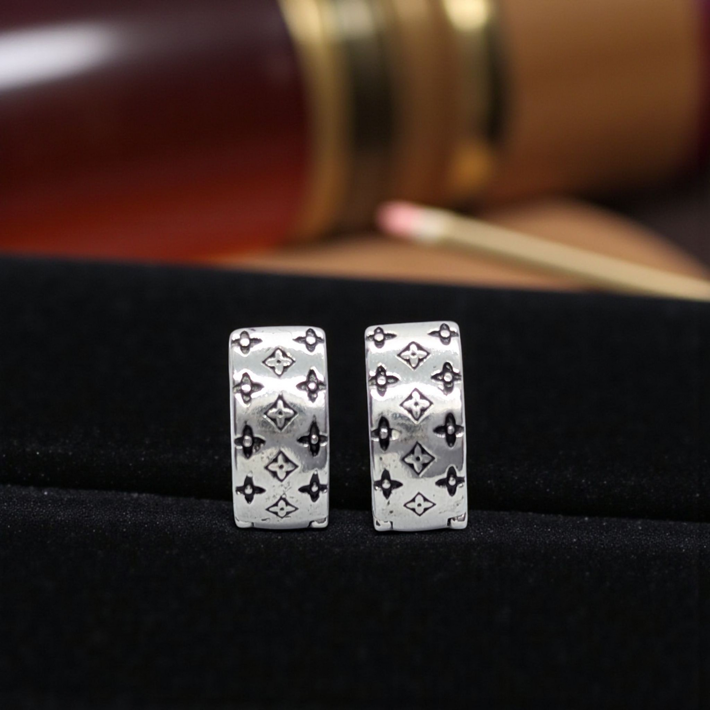 Oxidized Silver Earrings for Men