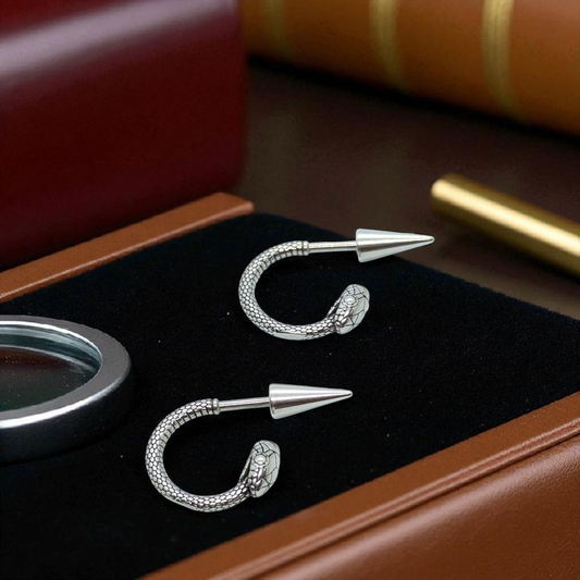 Gothic Snake Stud Earrings for Men – Oxidized Power with Venomous Style