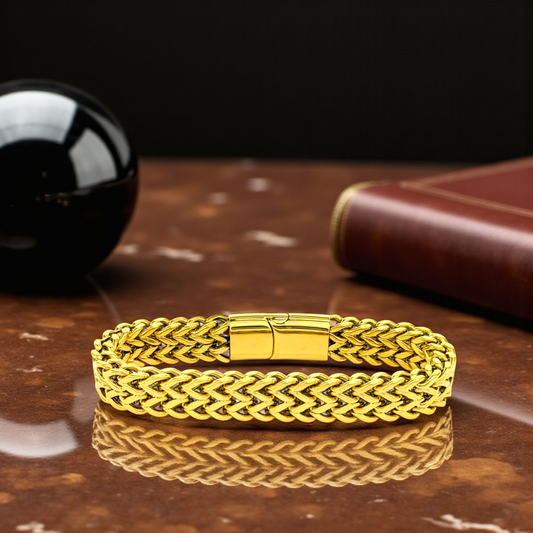 Luxurious Gold-Tone Braided Bracelet – 12mm