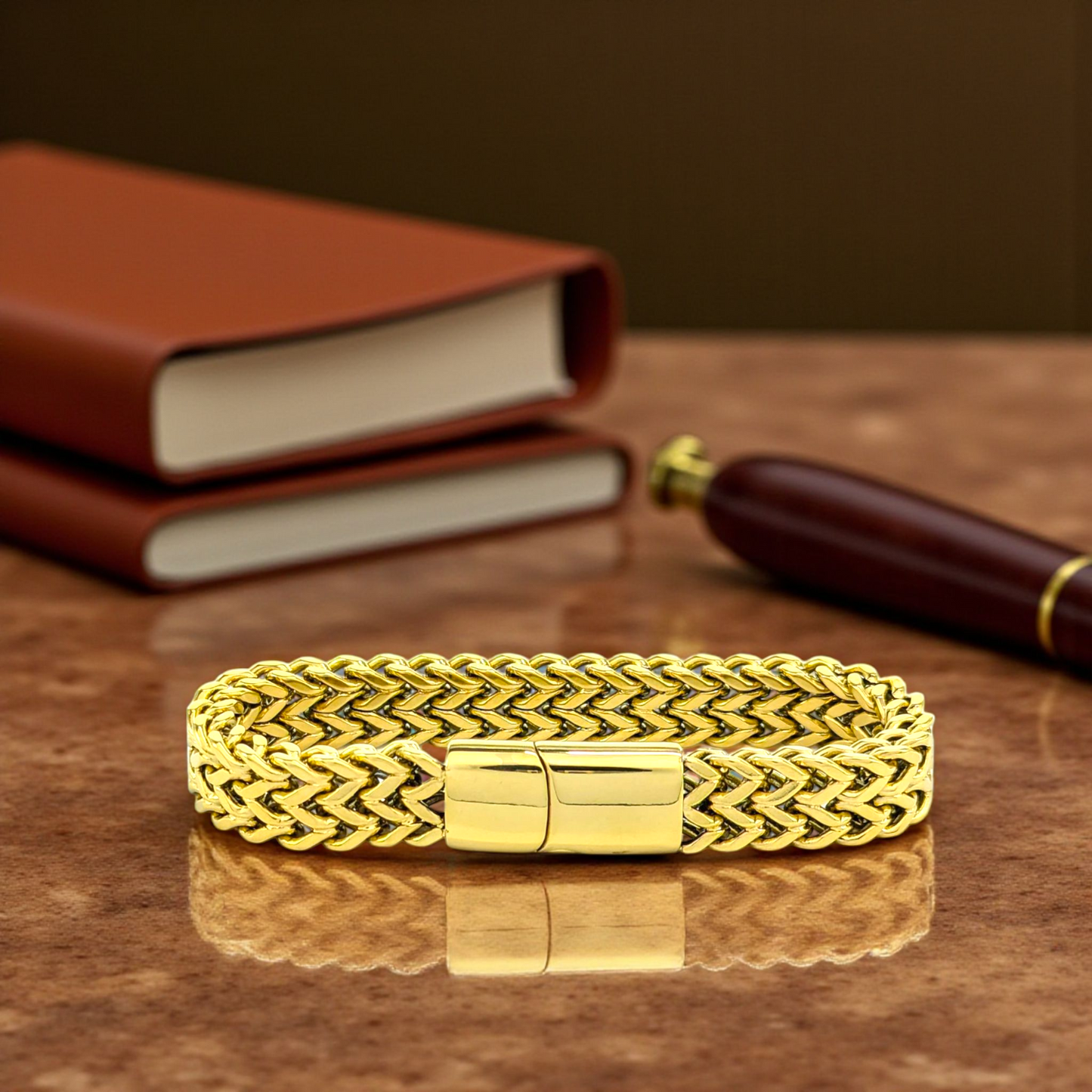 Luxurious Gold-Tone Braided Bracelet – 12mm