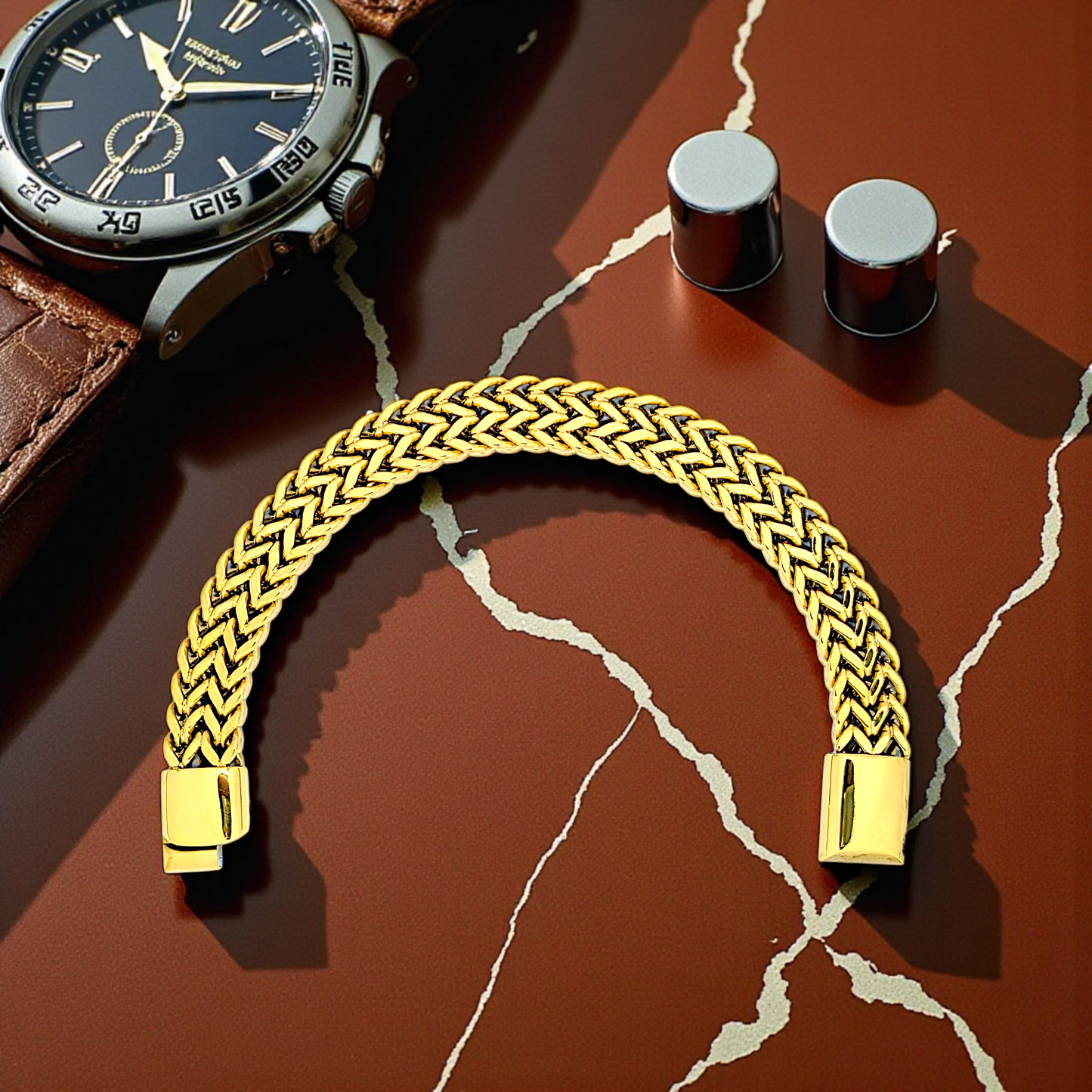 Luxurious Gold-Tone Braided Bracelet – 12mm
